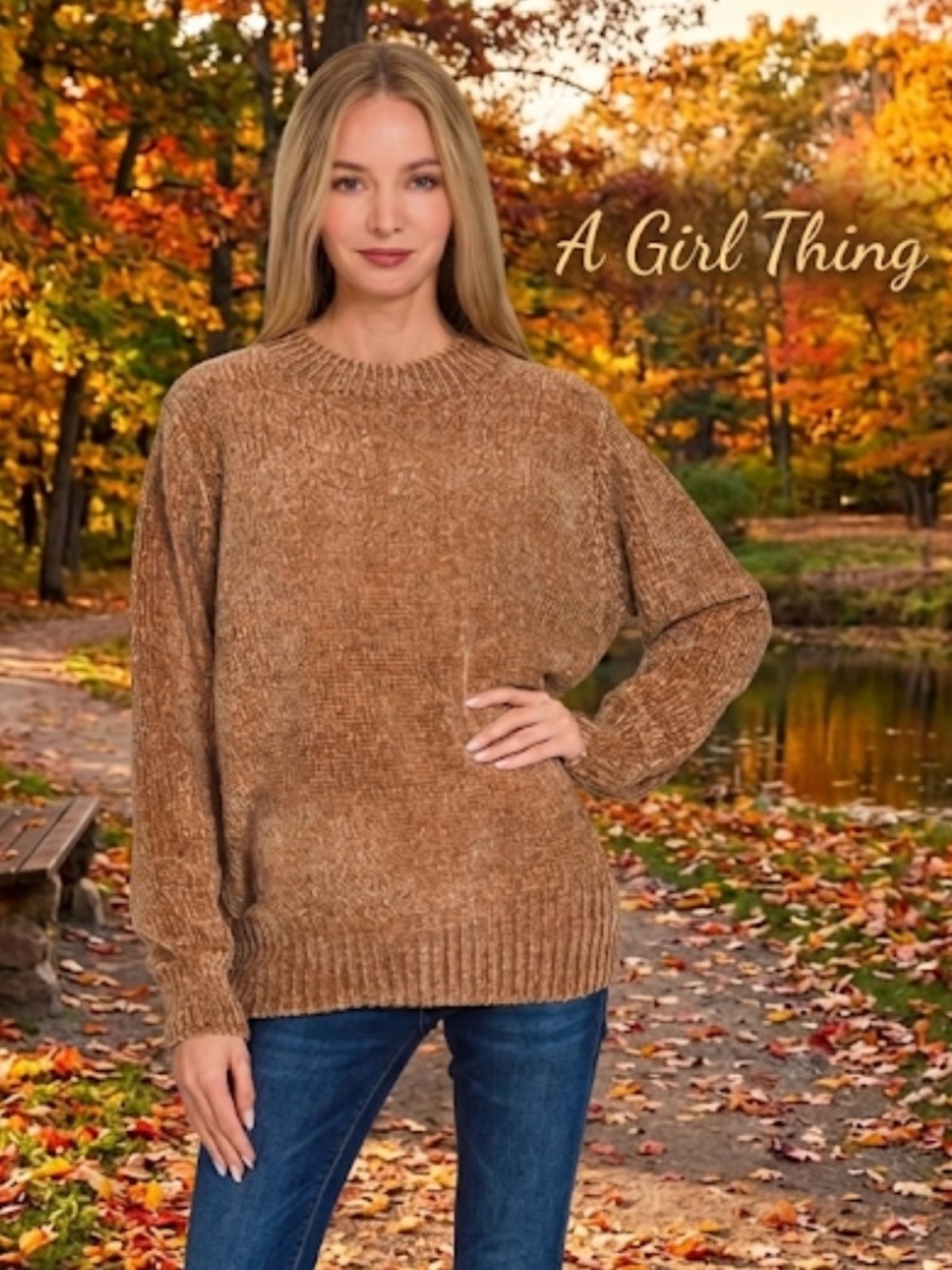 229 🦋 Zenana deep camel ROUND NECK CHENILLE
SWEATER